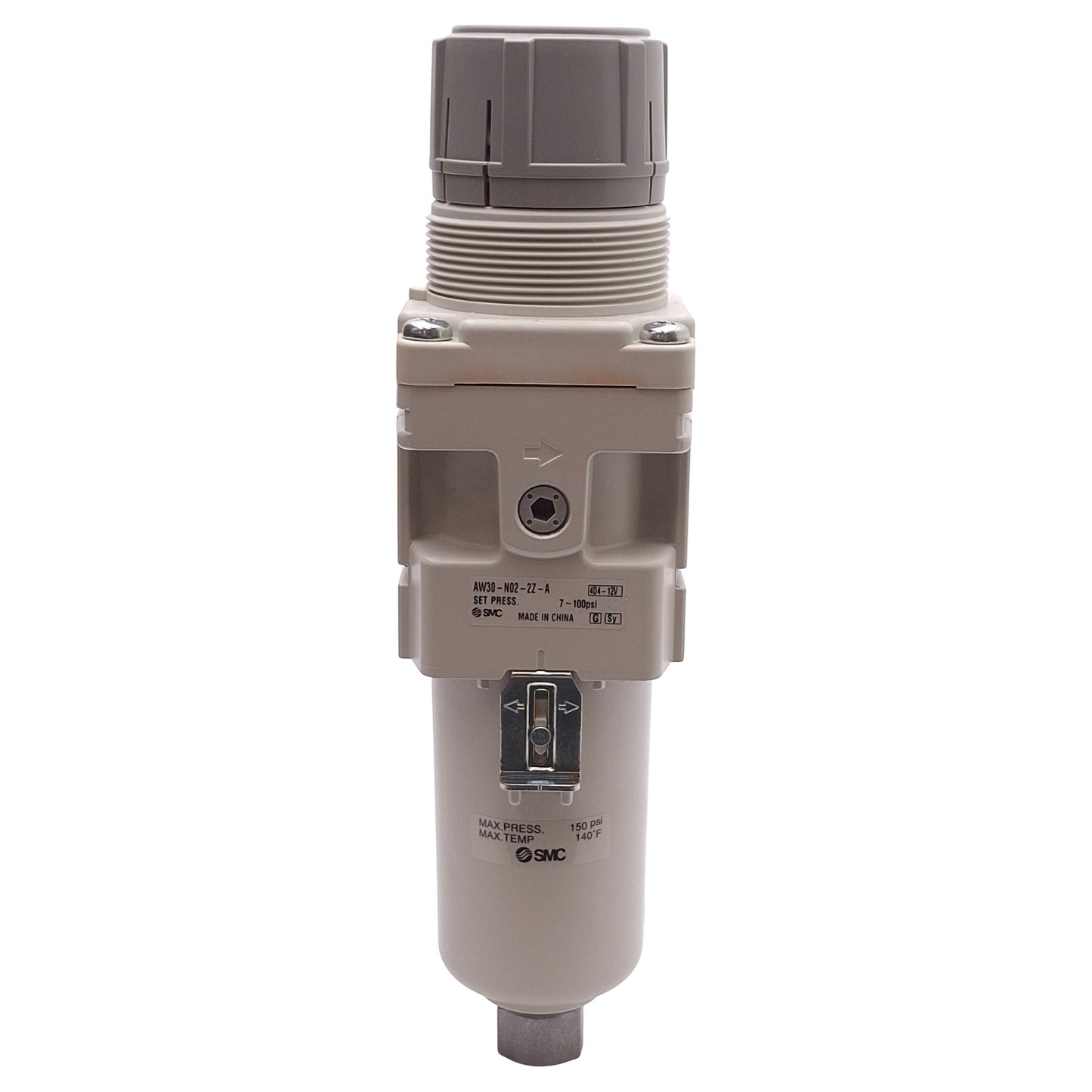 New SMC AW30-N02-2Z-A Filter Regulator, 5µm, 150psi Supply, 7-100psi Set, 1/4in NPT