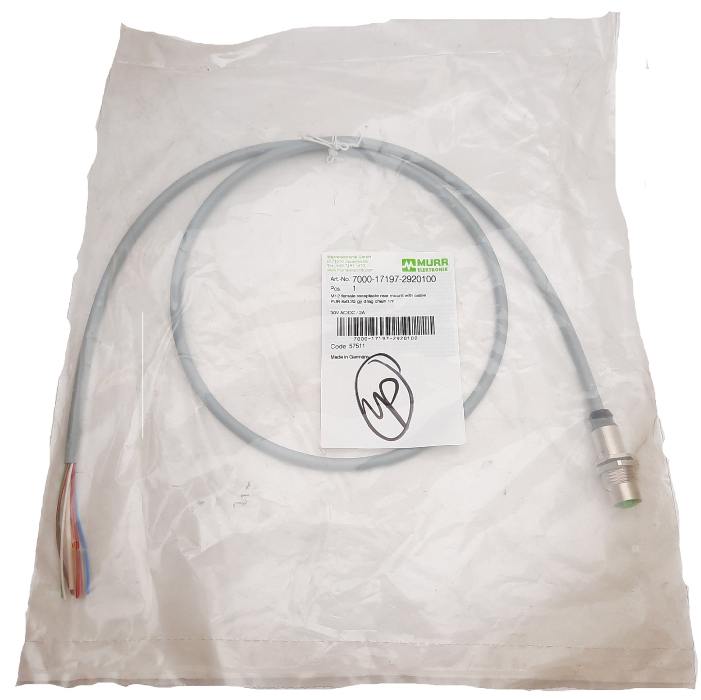New Murrelektronik 7000-17197-2920100 M12 Female Receptacle 1m Length, 30VAC/DC, 2A