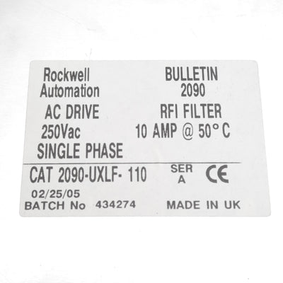 Used Allen Bradley 2090-UXLF-110 Rockwell Automation AC Line Filter, 1PH, 10A 250VAC