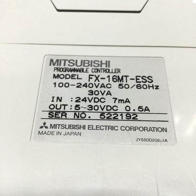 Used Mitsubishi FX-16MT-ESS Melsec PLC CPU, Digital I/O 8x In/8x Out, 100-240VAC
