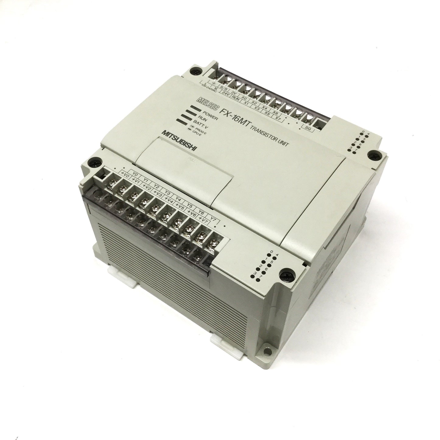 Used Mitsubishi FX-16MT-ESS Melsec PLC CPU, Digital I/O 8x In/8x Out, 100-240VAC