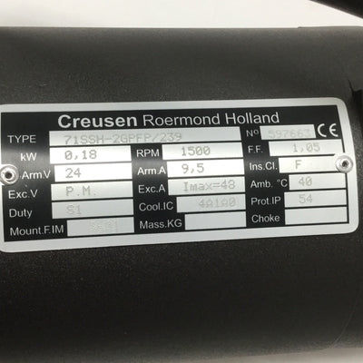 Used Creusen 72SSH-2GPFP/239 PM Permanent Magnet DC Motor, 24VDC, 0.18kW, 1500RPM