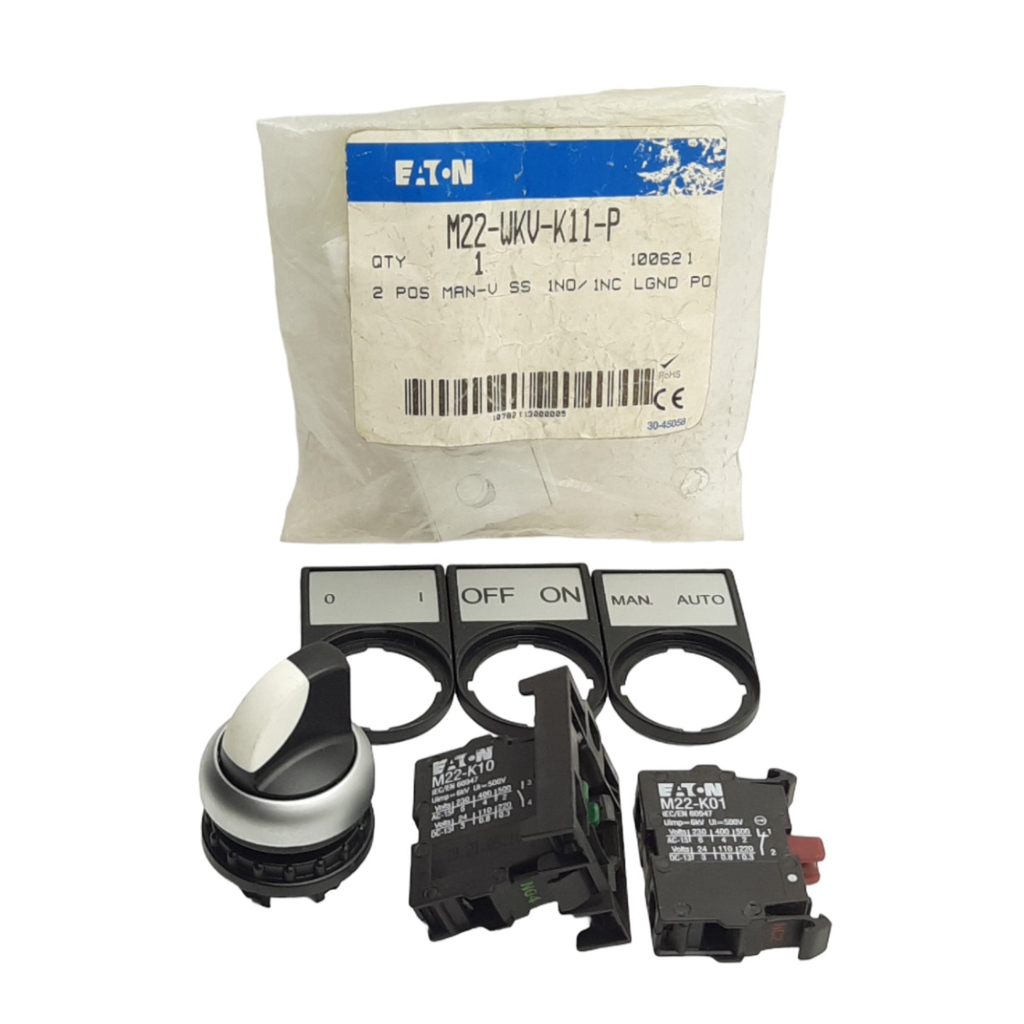New Eaton M22-WKV-K11-P Selector Switch 22.5mm, 1NO-1NC, 2-Position, 600V 10A