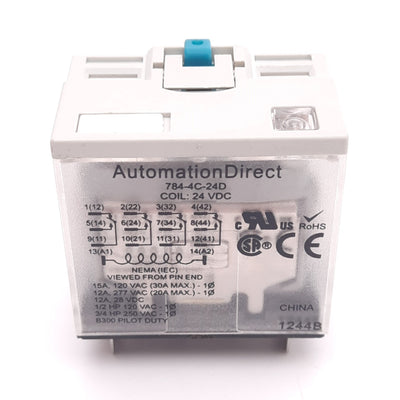 New Automation Direct 784-4C-24D Ice-Cube Plug-In Relay, 4PDT, 14-Pin, 24VDC Coil
