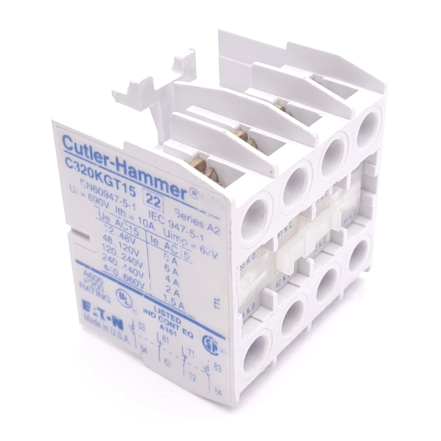 Used Cutler-Hammer C320KGT15 NEMA Auxiliary Contact, 2NO 2NC, 600VAC/DC 10A Max