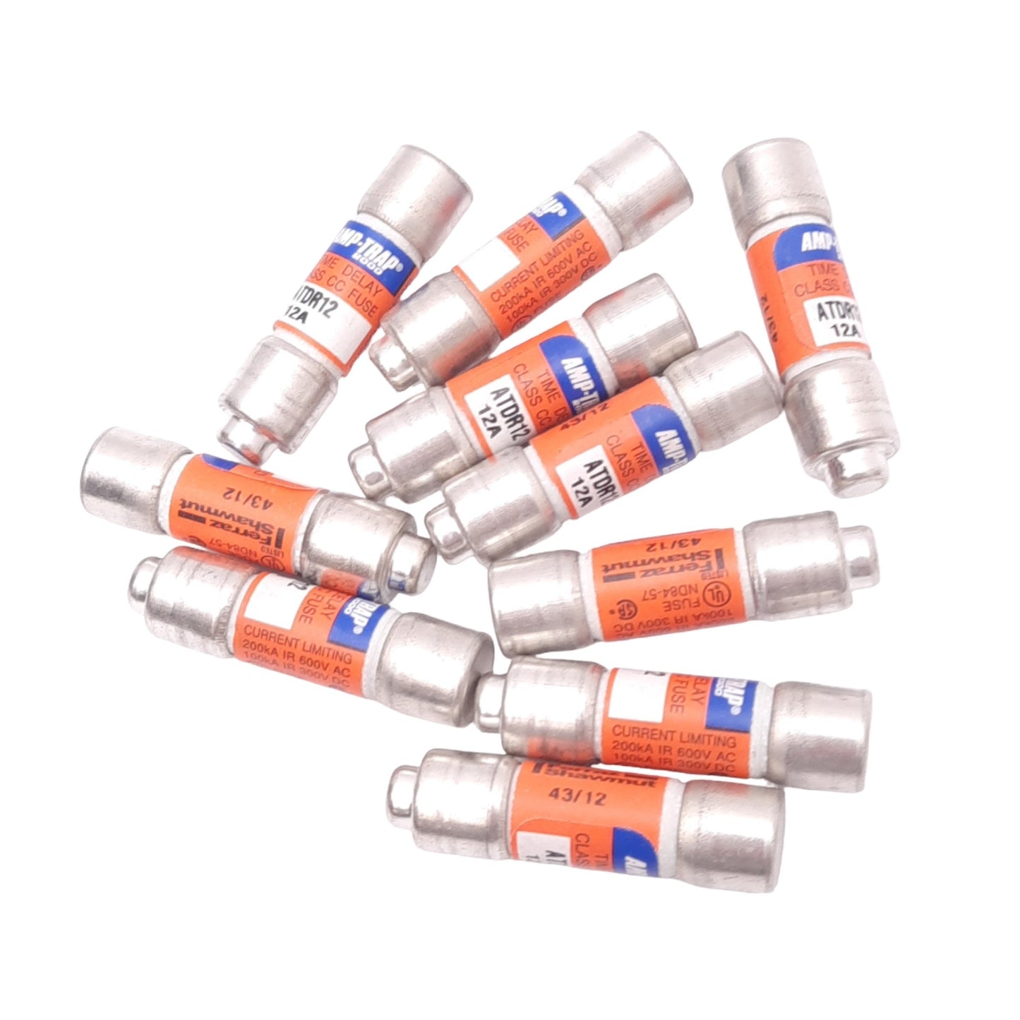 New Lot of 10 Mersen ATDR12 Amp-Trap Time-Delay Fuses, 600VAC/300VDC 12A, Class CC