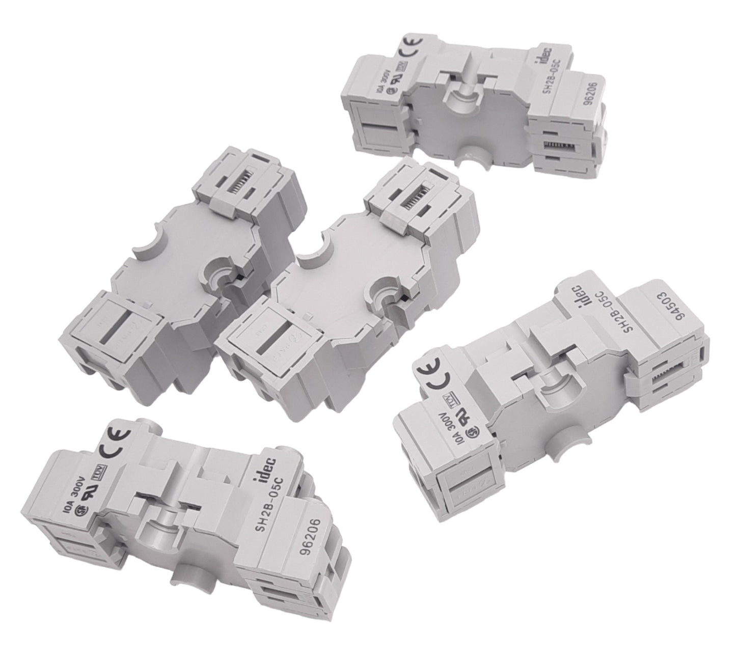 Used Lot of 5 IDEC SH2B-05C Relay Sockets, 8-Pin, 300V 10A Max, DIN Rail Mount