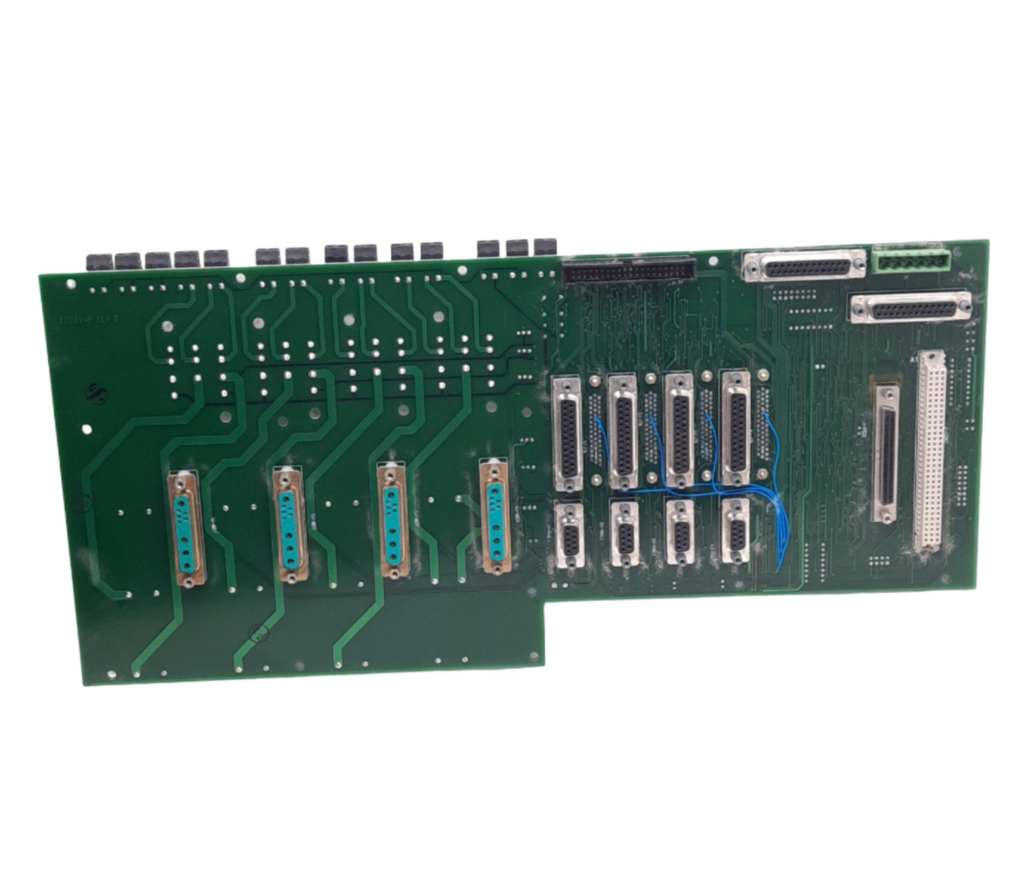 Used Anorad 811094-A Rev G 5U Chassis Board, 4 Relay Sockets, 5VDC Backplane