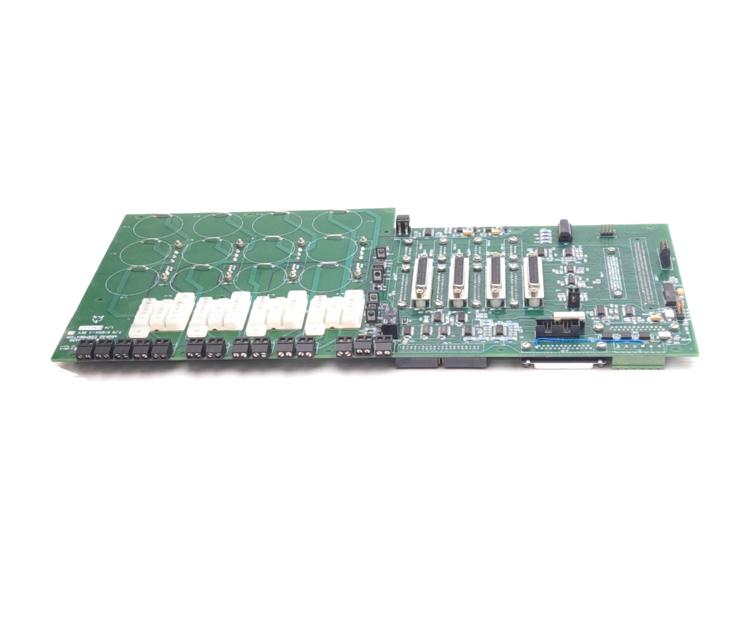 Used Anorad 811094-A Rev E 5U Chassis Board, 4 Relay Sockets, 5VDC Backplane