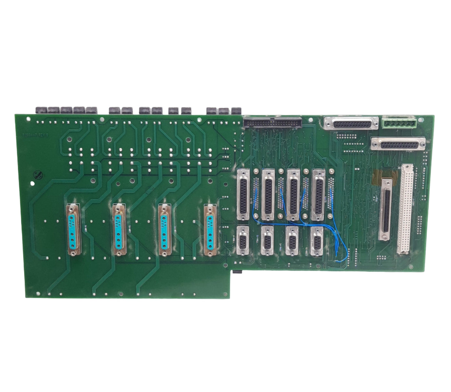 Used Anorad 811094-A Rev E 5U Chassis Board, 4 Relay Sockets, 5VDC Backplane