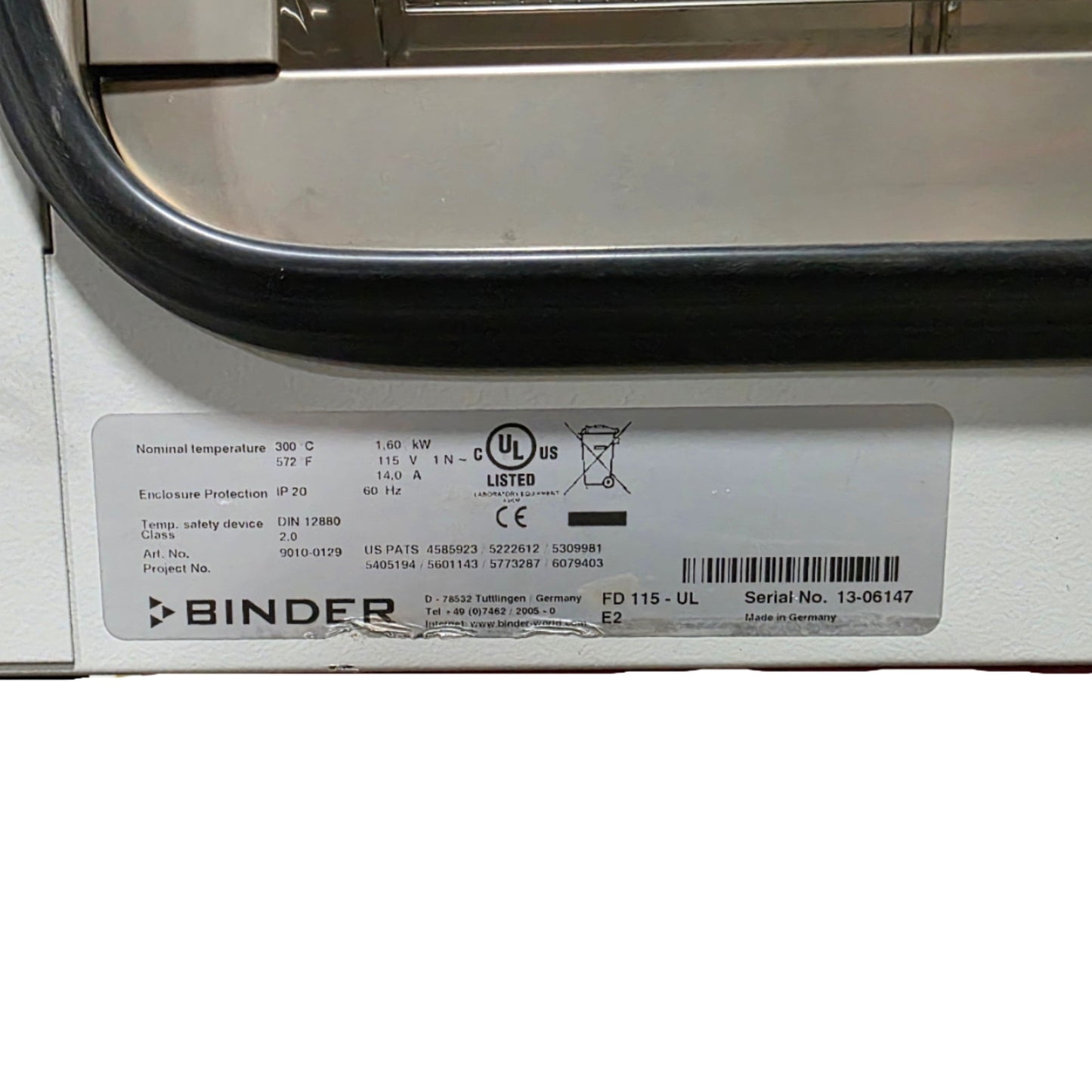 Used Binder FD-115-UL Forced Convection Drying/Heating Oven Amb To 300°C 120VAC 12.5A