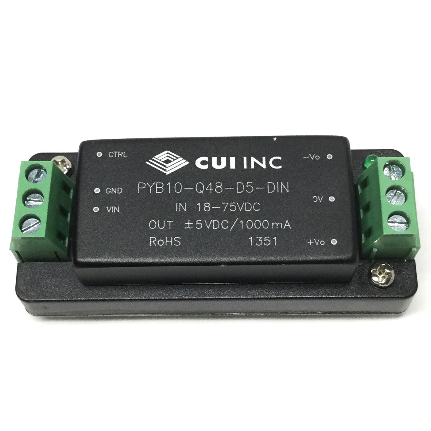 Used CUI PYB10-Q48-D5-DIN DC-DC Converter Power Supply 18-75VDC In, ±5VDC 1000mA Out