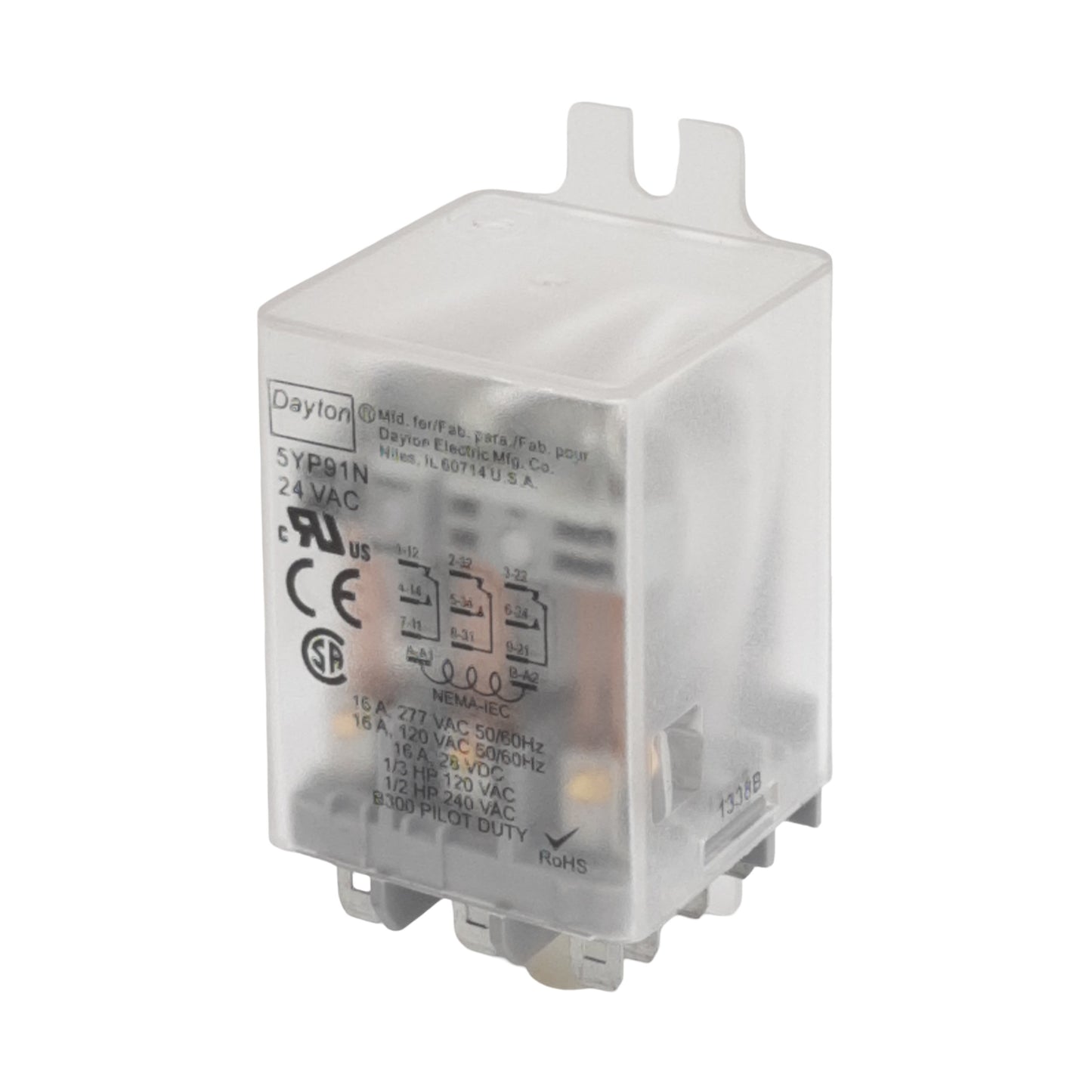 New Dayton 5YP91N Ice Cube Relay, 3PDT, 16A 120/277VAC 28VDC, 24VAC Coil, 11-Pin