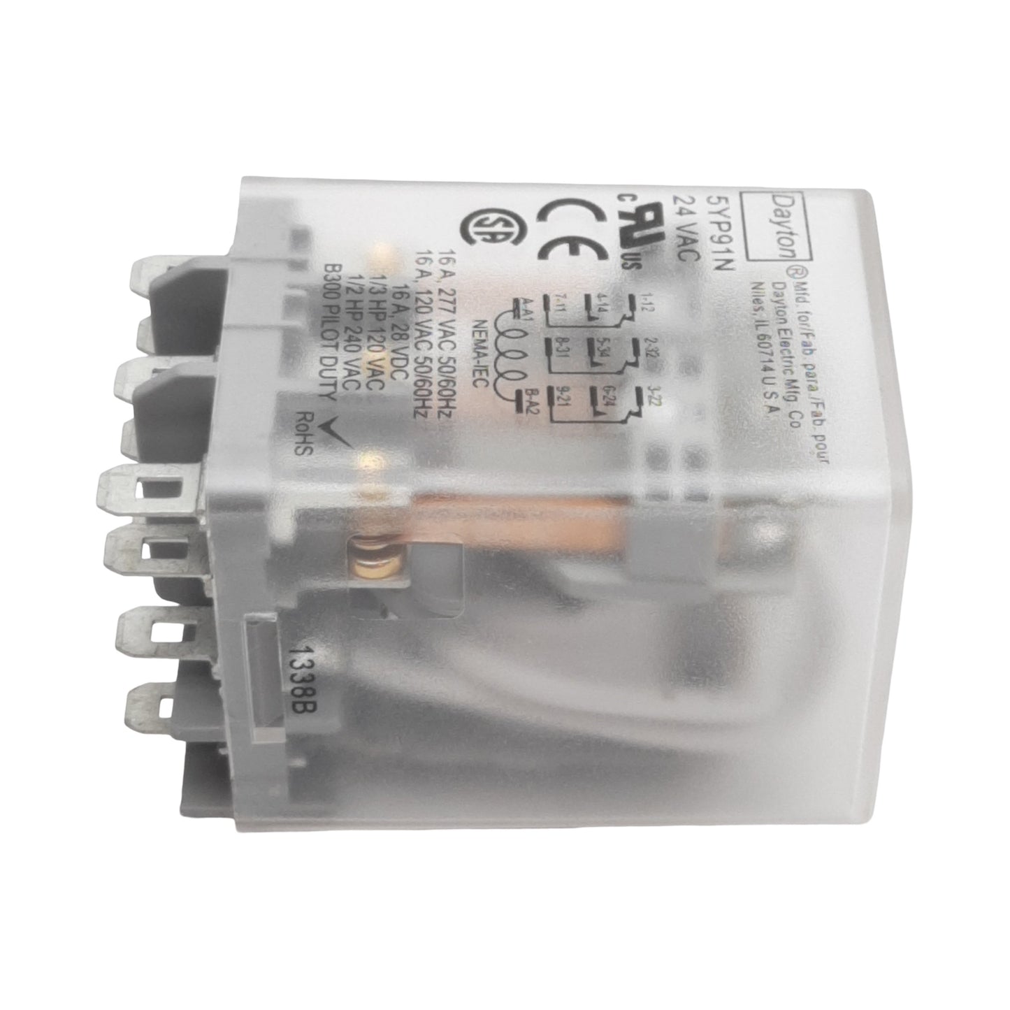 New Dayton 5YP91N Ice Cube Relay, 3PDT, 16A 120/277VAC 28VDC, 24VAC Coil, 11-Pin