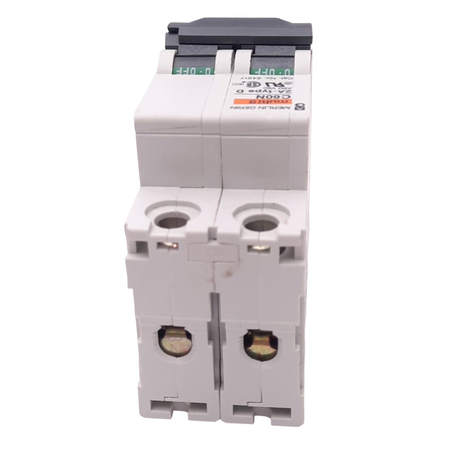 Used Merlin Gerin 24517 C60N-2P-2A-D Circuit Breaker, 480VAC Max, 2A, DIN Rail