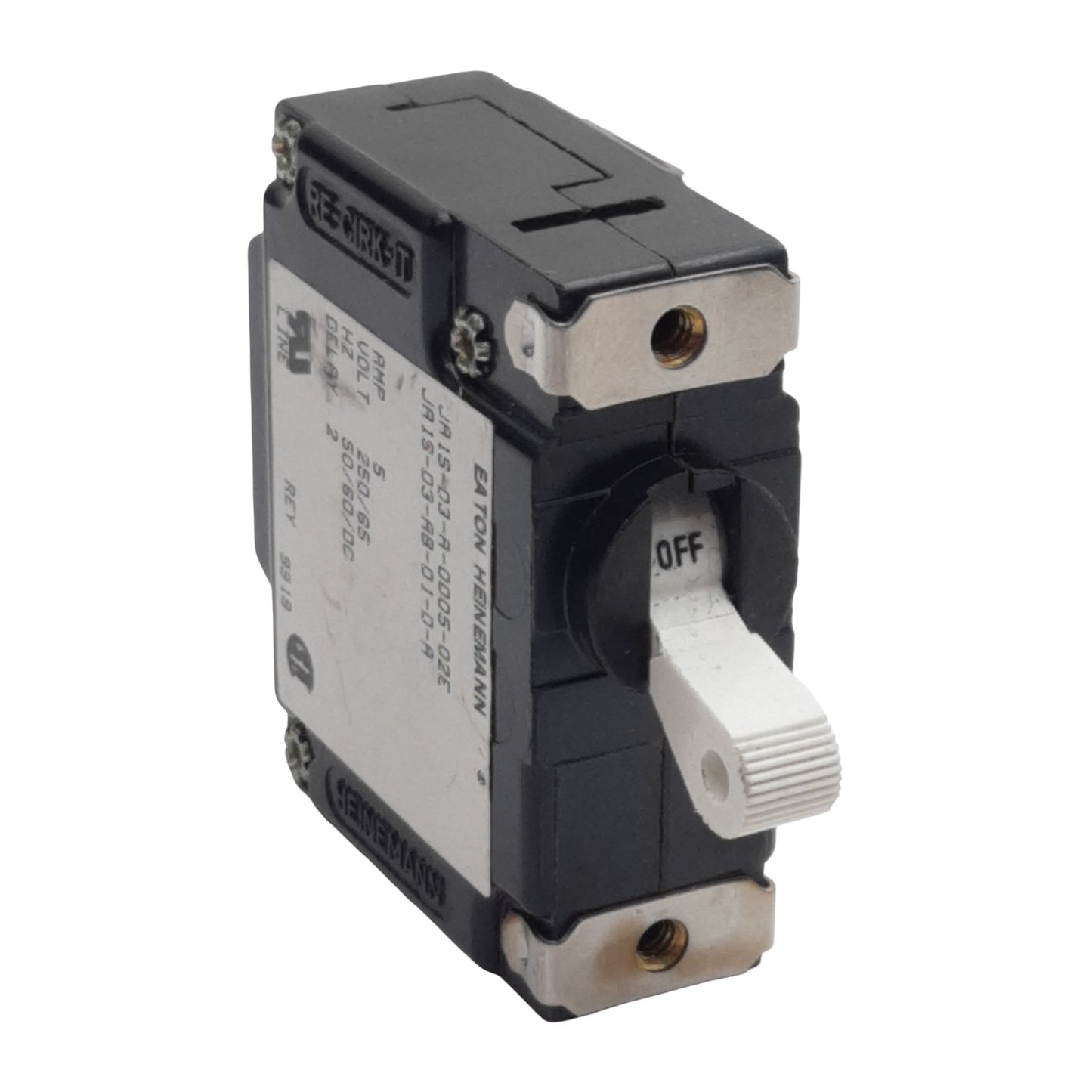 Used Eaton Heinemann JA1S-D3-A-0005-02E Circuit Breaker, 1-Pole, 5A 250VAC/65VDC