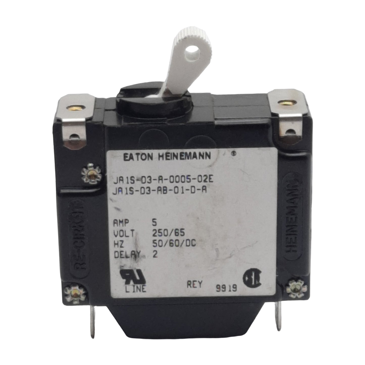 Used Eaton Heinemann JA1S-D3-A-0005-02E Circuit Breaker, 1-Pole, 5A 250VAC/65VDC