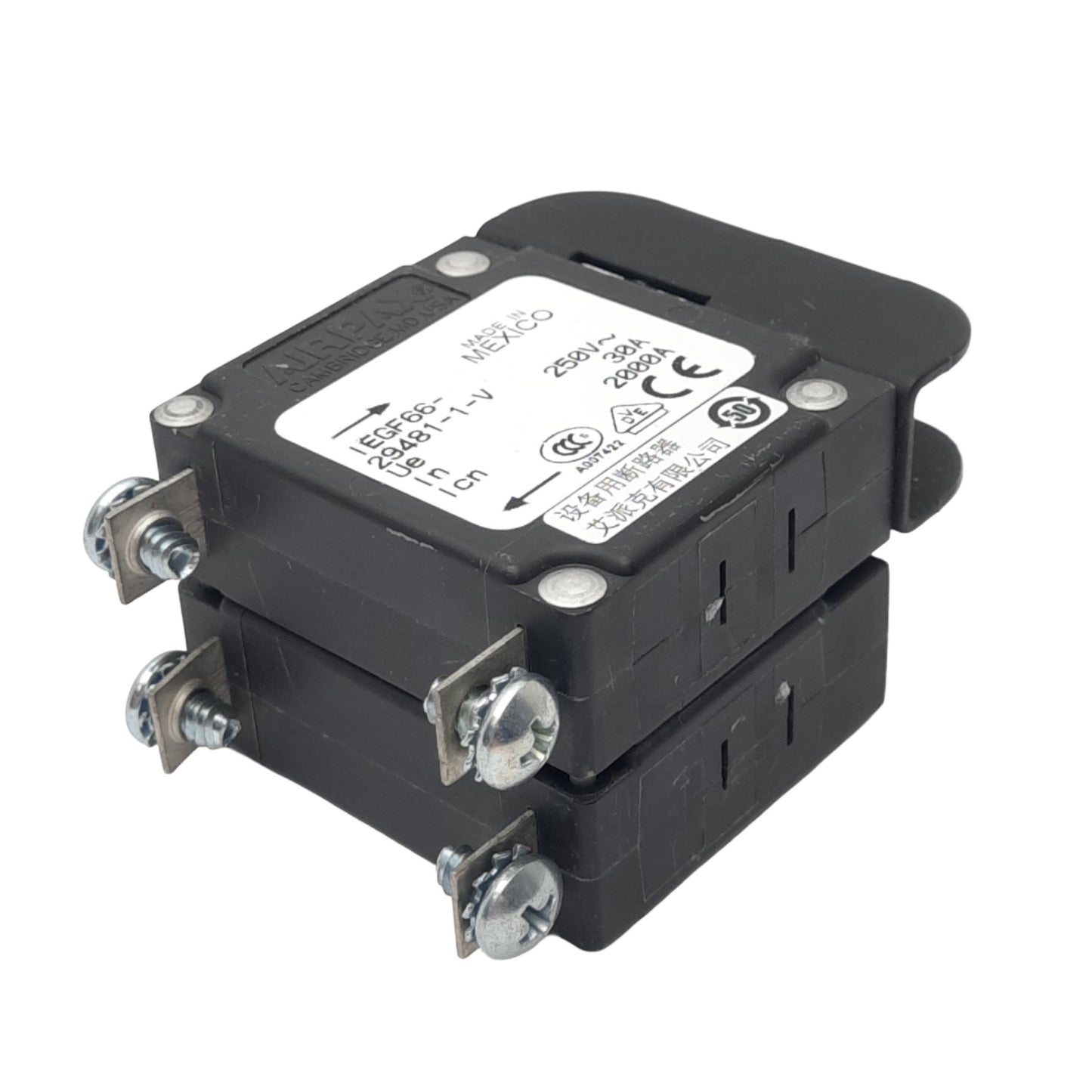 Used Airpax IEGF66-29481-1-V 530-0123A Circuit Breaker, 2-Pole, 37.5A, 250V Max