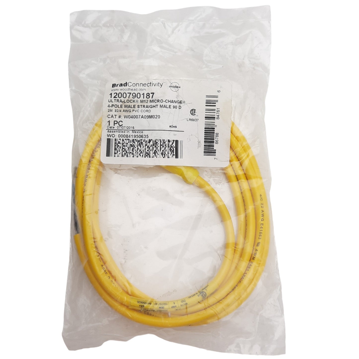 New BradConnectivity W04007A09M020 Ultra-Lock Single-Ended Corset 4-Pin, M12, 6ft