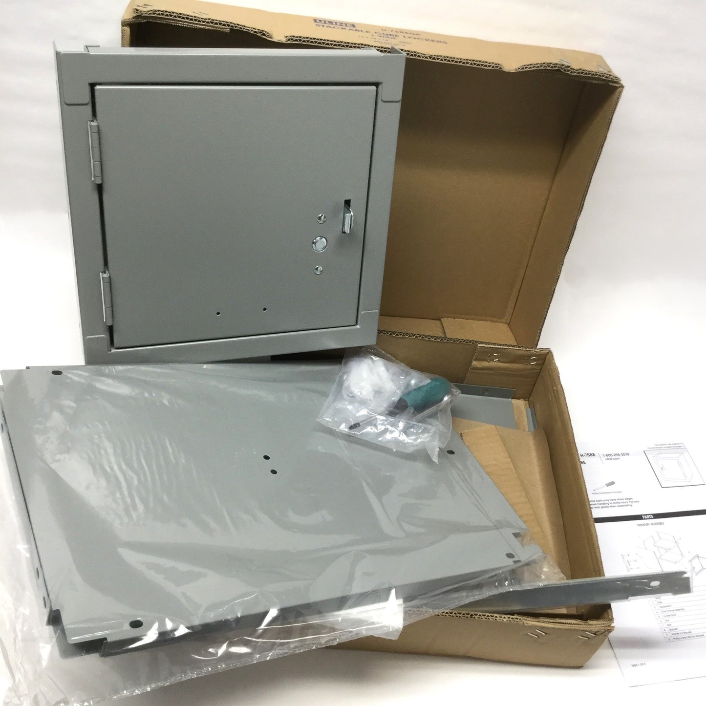 New Uline H-7588GR Stackable Cube Locker Padlockable Storage, 12" x 18" x 12", Gray