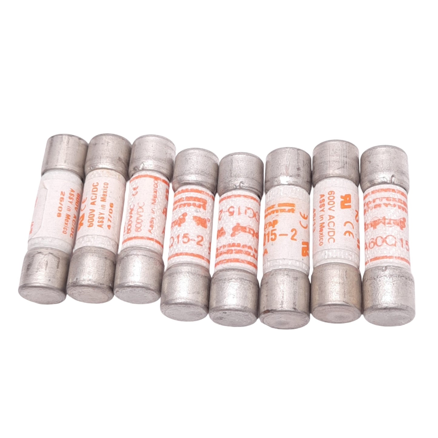 Used Lot of 8 Ferraz Shawmut A60Q15-2 AMPTRAP Fast Acting Fuses, 15A, 600V, Class CC