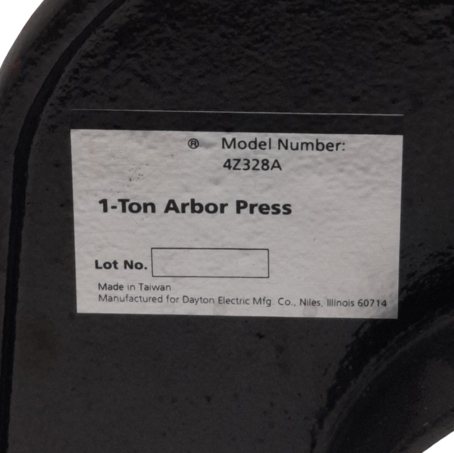Used Dayton 4Z328A Toothed Pinion Arbor Press, 8in Swing, 1 Ton Capacity, *No Anvil*