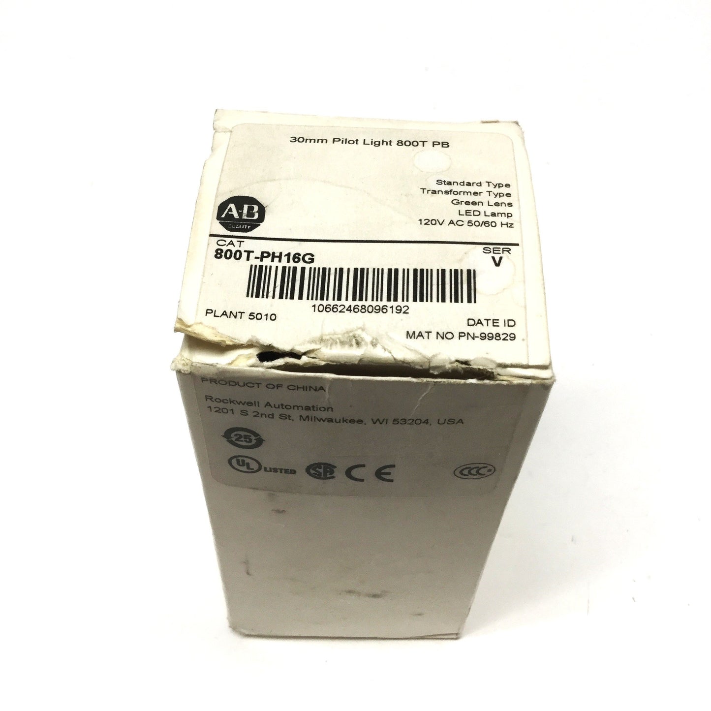 New Allen Bradley 800T-PH16G Illuminated LED Green Pilot Indicator Light 120VAC