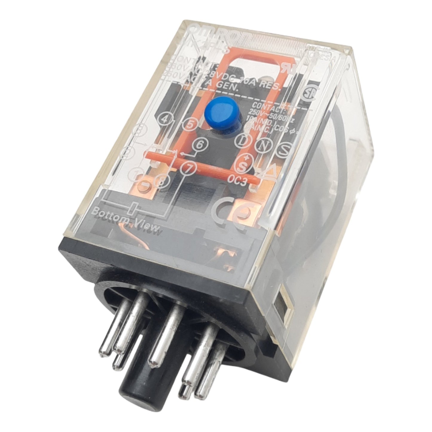 Used Omron MK2P-S-DC24 Plug-In Relay, DPDT, 8-Pin, 250VAC 10A Max, 24VDC Coil