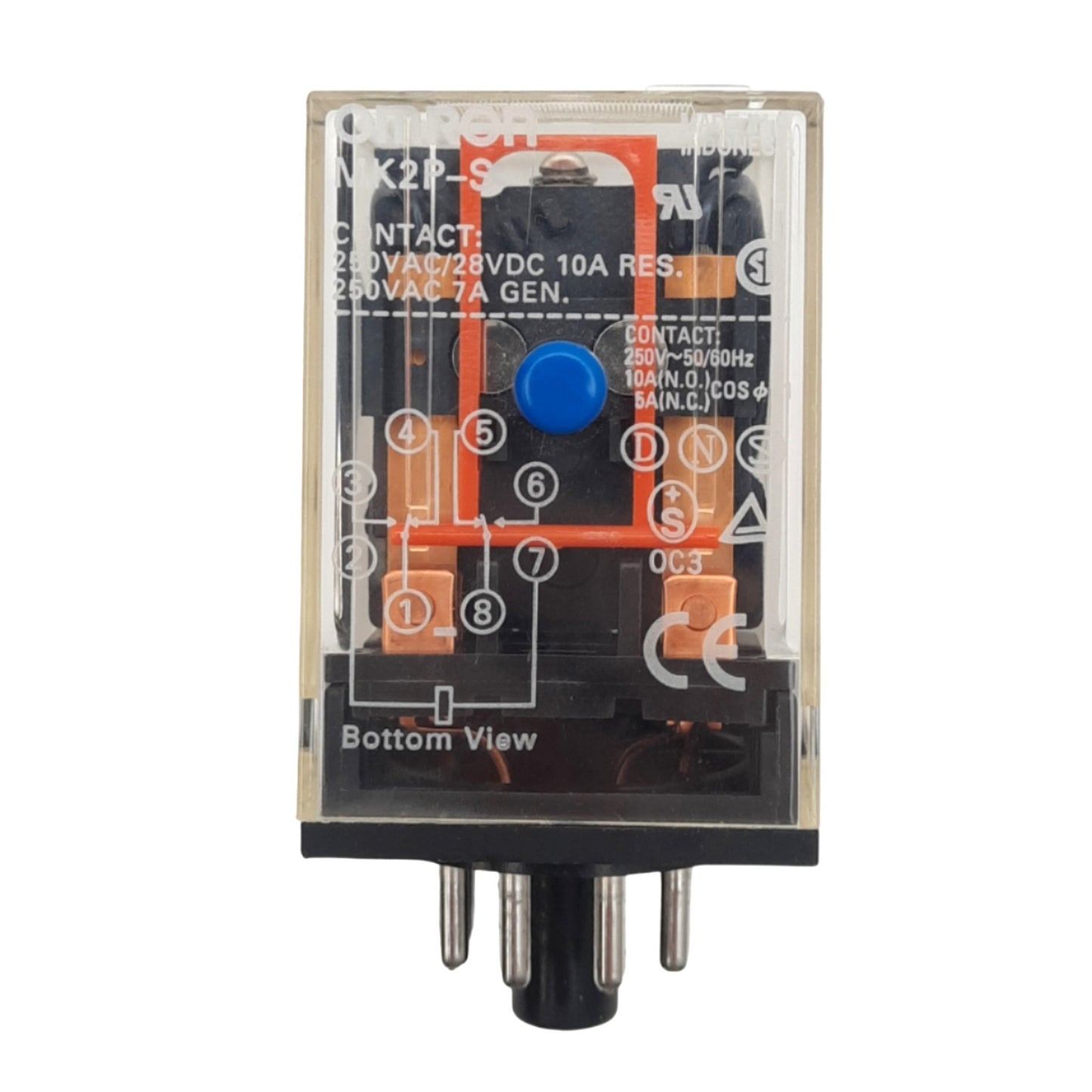 Used Omron MK2P-S-DC24 Plug-In Relay, DPDT, 8-Pin, 250VAC 10A Max, 24VDC Coil