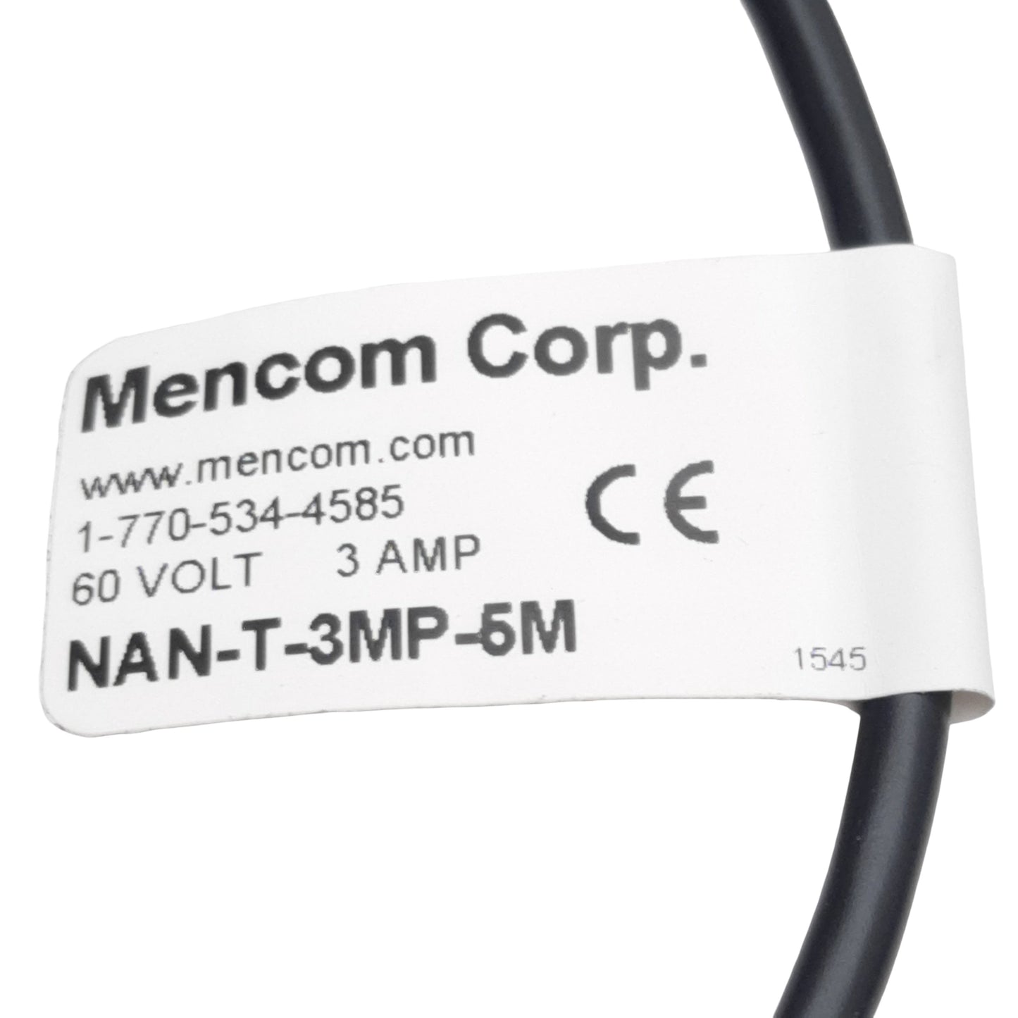 New Lot of 2 Mencom NAN-T-3MP-5M Cordset, 3-Pin M8 Male to Leads, 60VAC/VDC 3A, 5m
