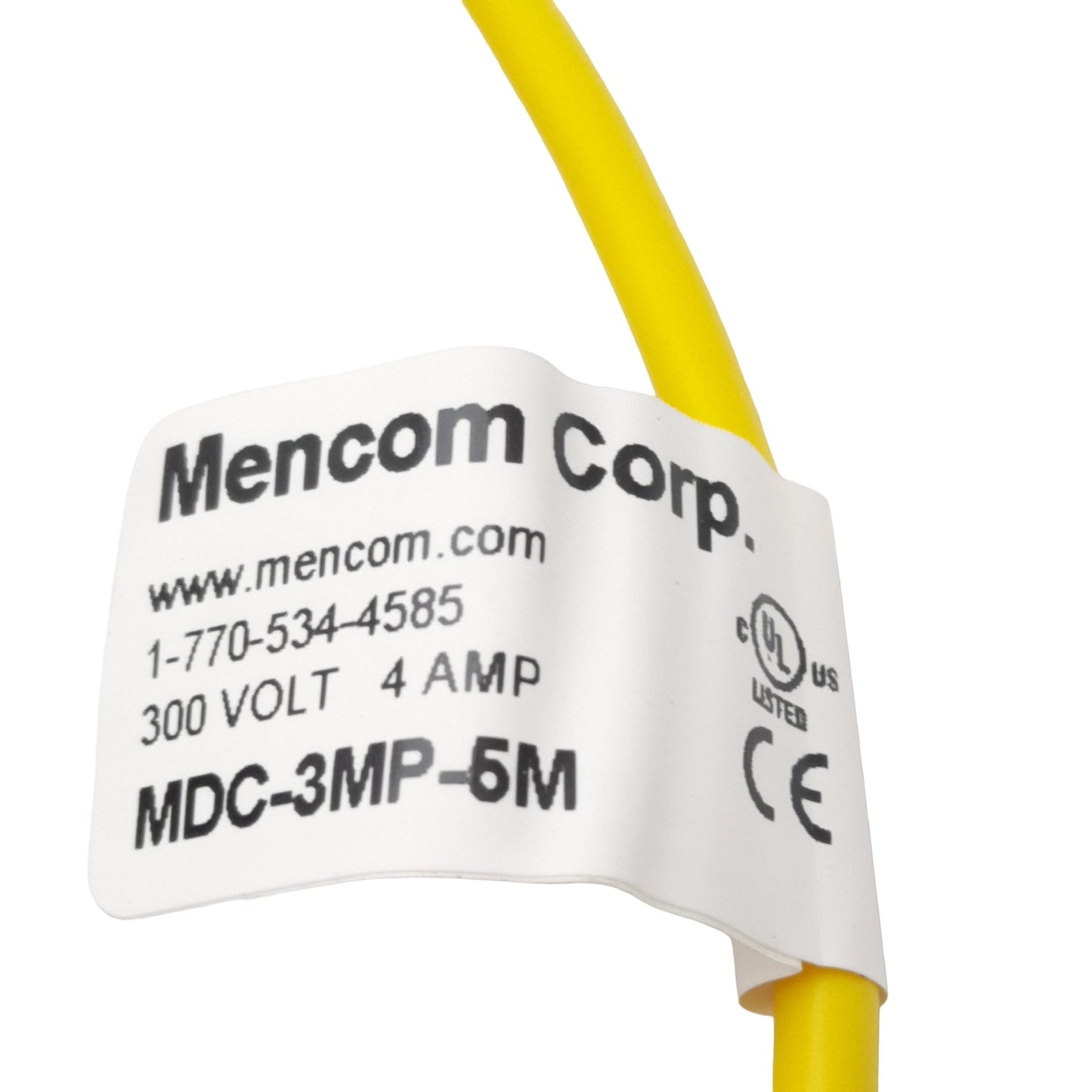 Used Lot of 2 Mencom MDC-3MP-5M Cordset, 3-Pin M12 Male to Leads, 300VAC/VDC 4A, 5m