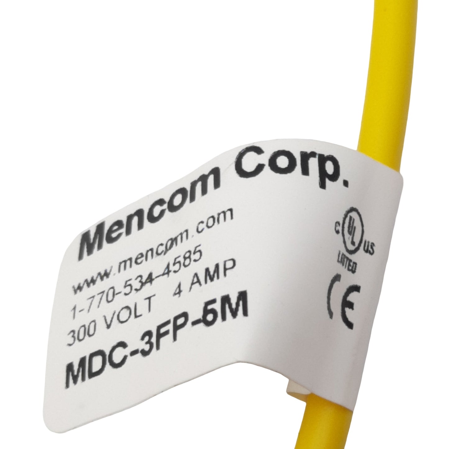 New Lot of 2 Mencom MDC-3FP-5M Cordset, 3-Pin M12 Female to Leads, 300VAC/VDC 4A, 5m