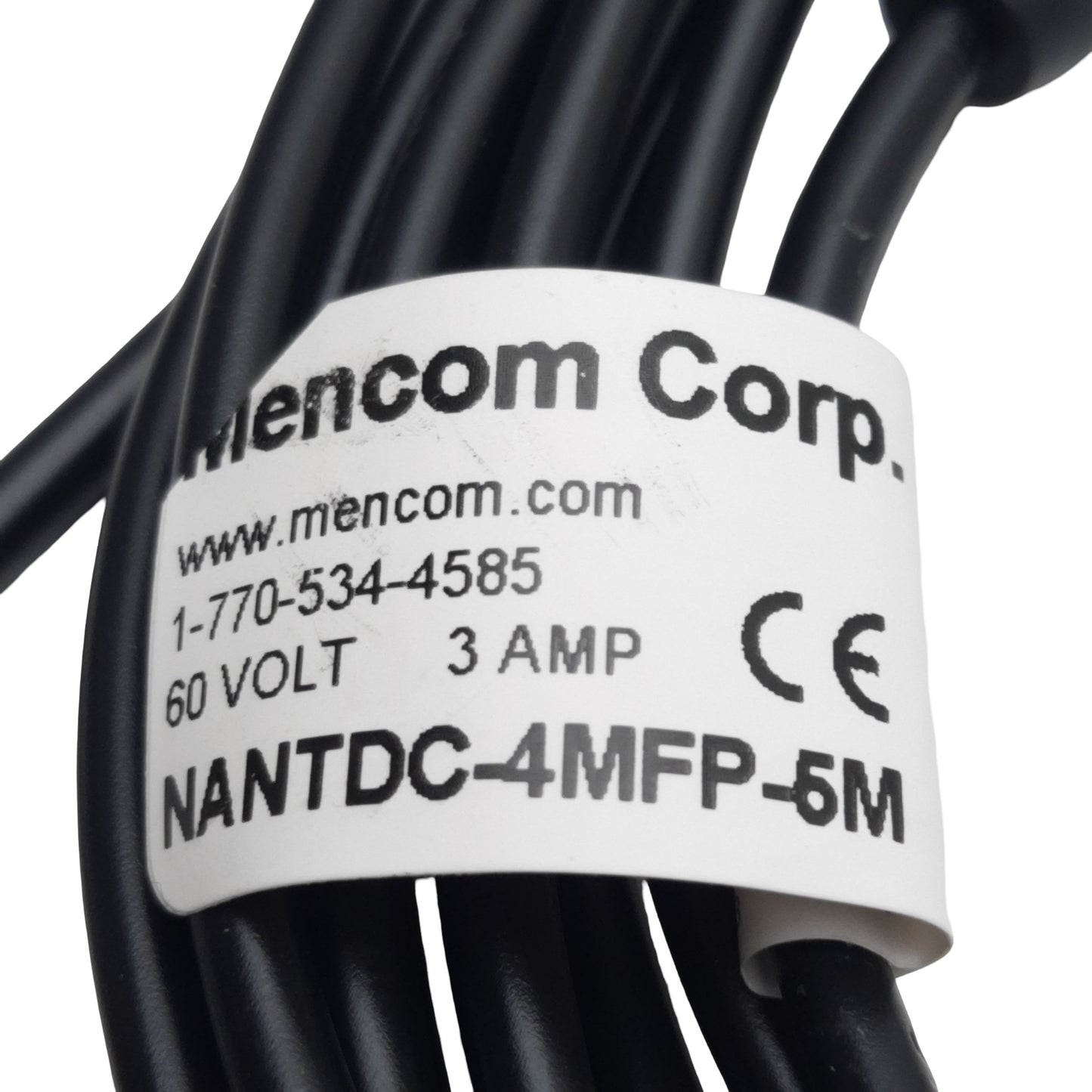 Used Mencom NANTDC-4MFP-5M Cordset, 4-Pin M12 F to 4-Pin M8 M, 60VAC/DC 4A, 5m