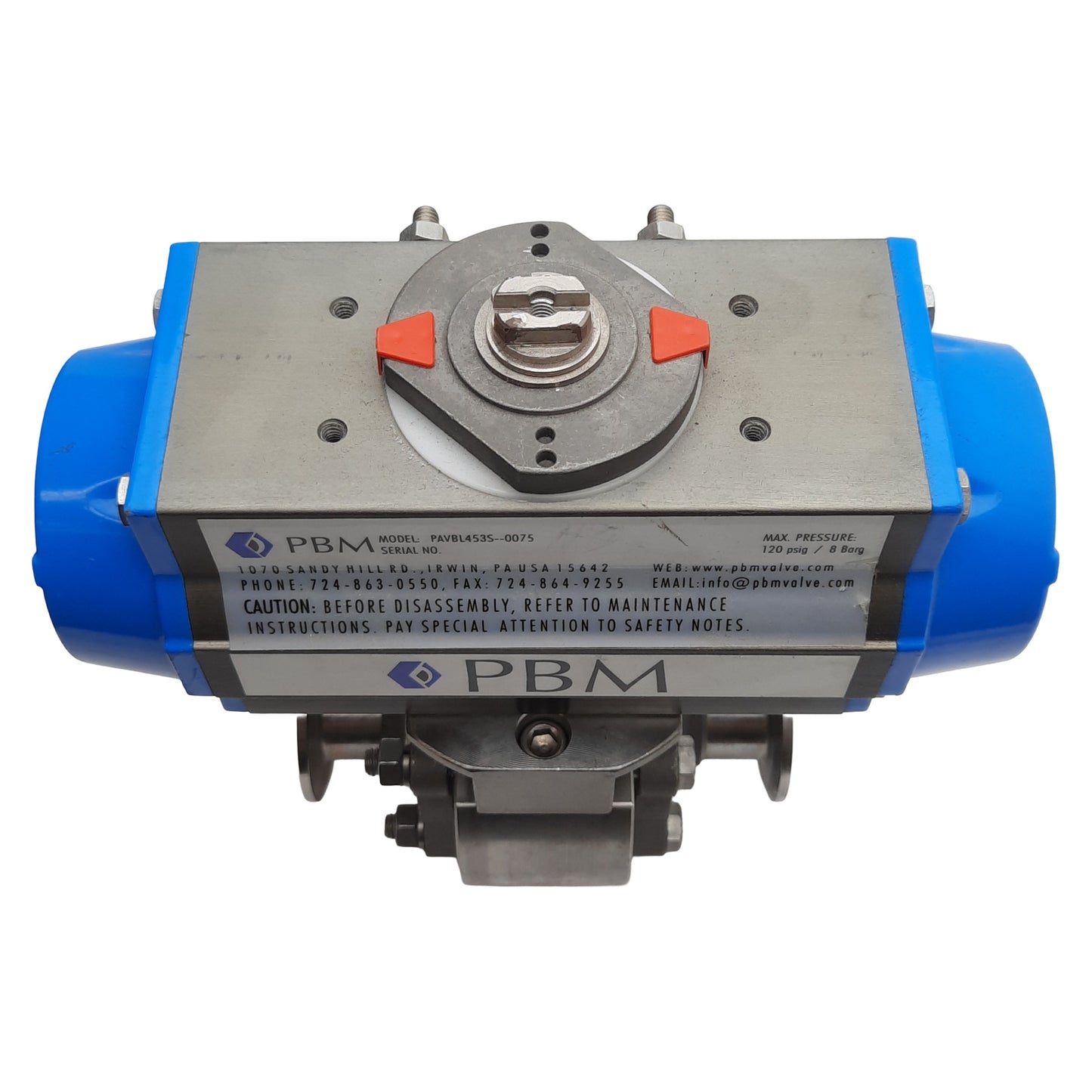 Used PBM PAVBL453S-0075 SIC-E5X-D-34 Actuator & Ball Valve, ø1in Tube, 120psi Max