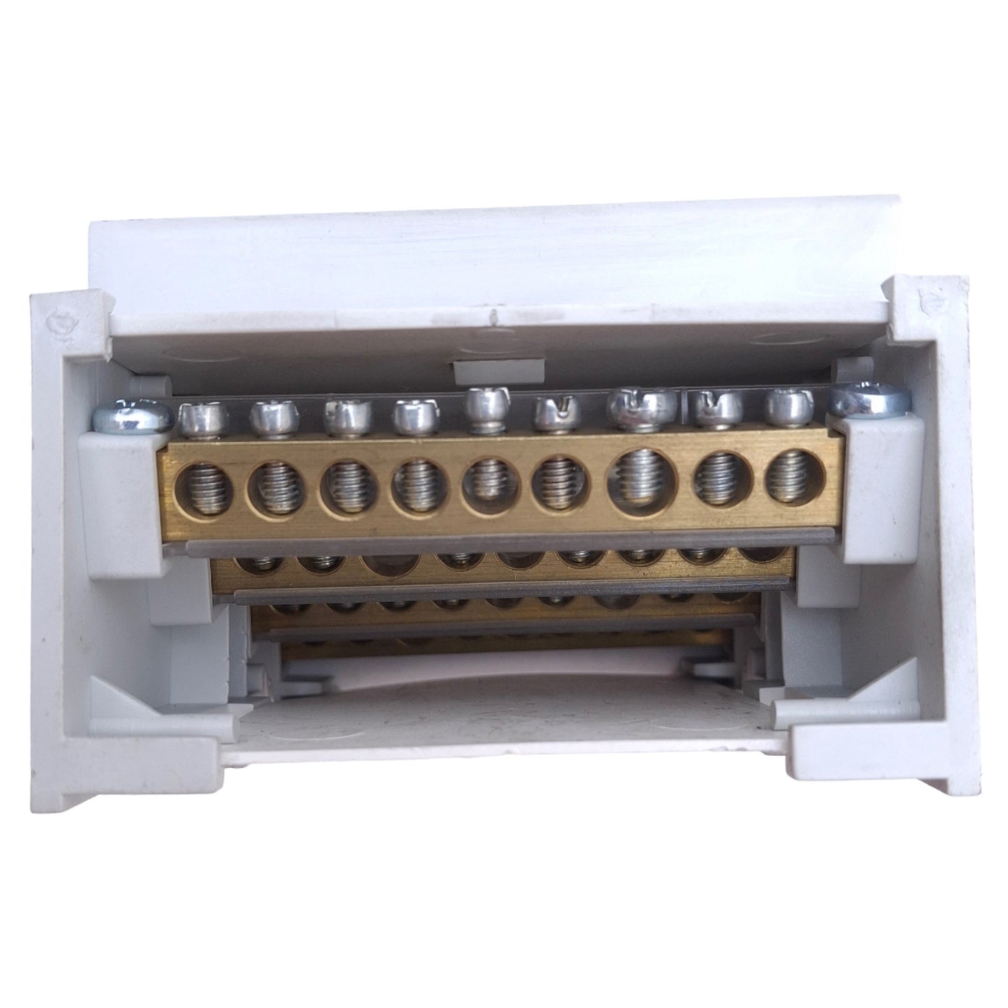 Used Hager KJ01B Brass Busbar Terminal Rated Current 80A, 4-Poles, 86x88x44mm