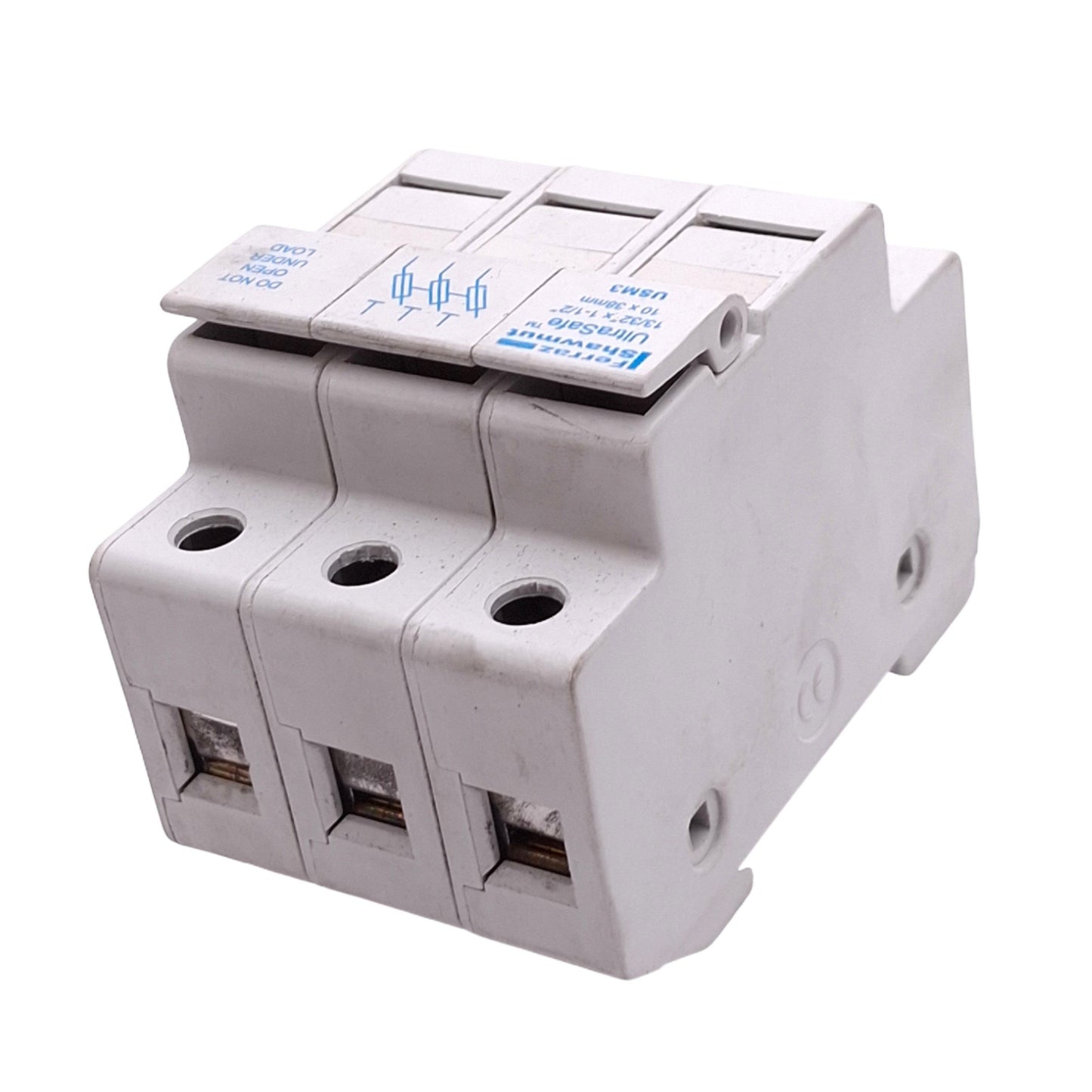 Used Ferraz Shawmut USM3 Midget Fuse Holder, 3-Pole, 10x38mm, 800VAC 30A Max