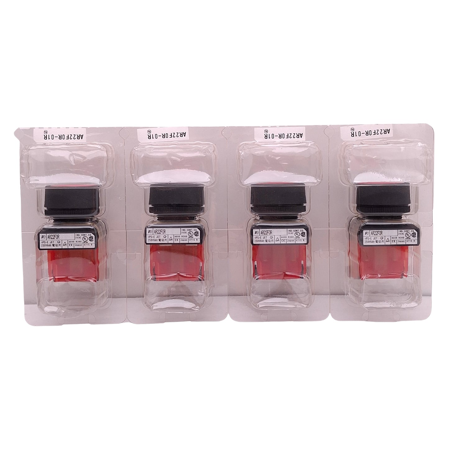 Used Lot of 4 Fuji Electric AR22F0R-01R Pushbutton Switch, Red, 250VAC 6A, ø22mm
