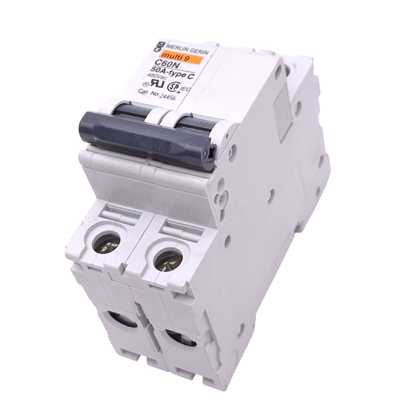 Used Merlin Gerin 24456 C60N-2P-50A-C Circuit Breaker, 2-Pole, 50A, C-Curve, DIN Rail