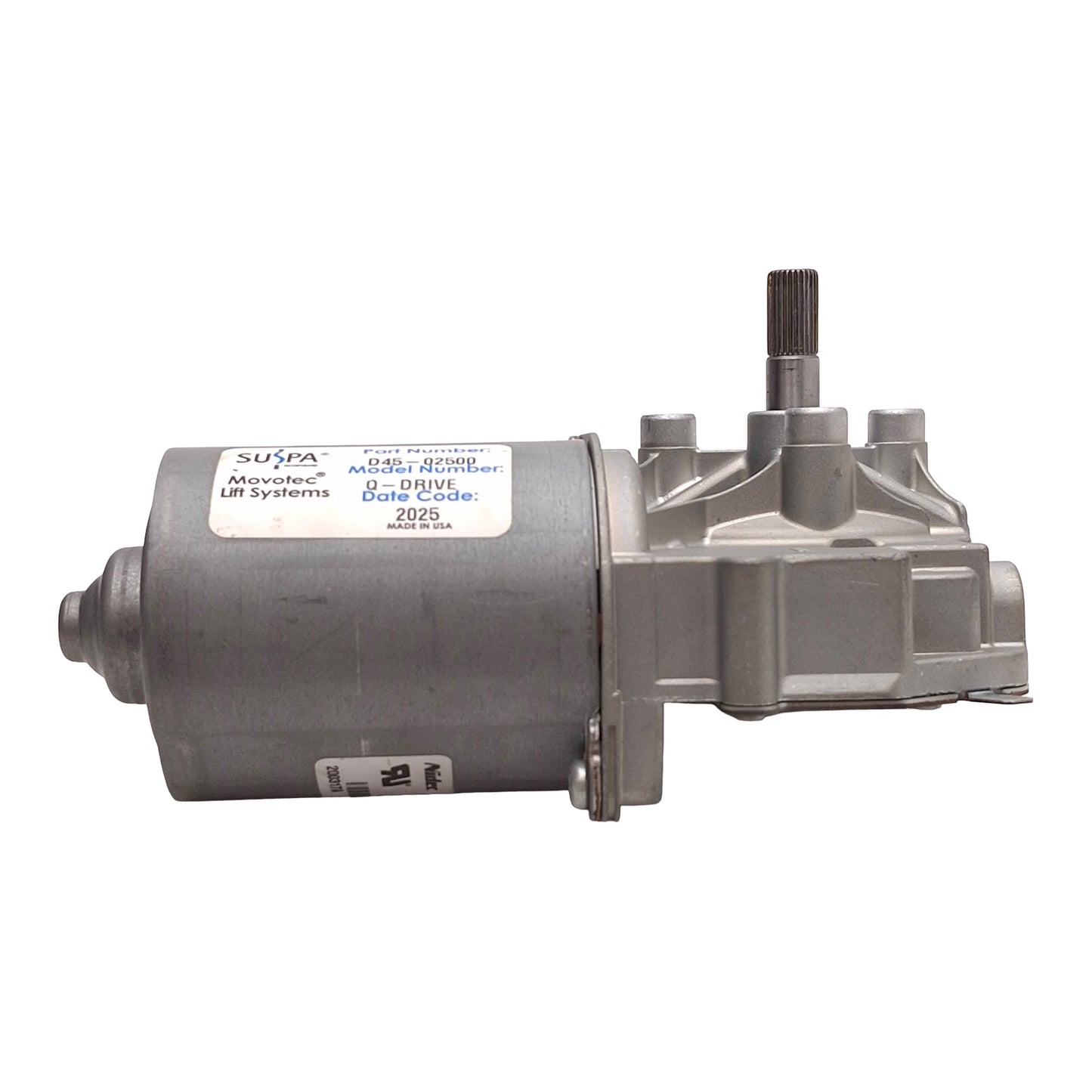 Used Suspa Movotec D45-02500 Lift System Q-Drive Motor, 24VDC 11A 92W, 110RPM