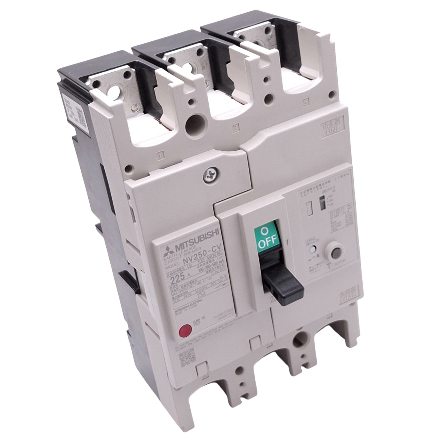 New Mitsubishi NV250-CV 3P 225A Earth-Leakage Circuit Breaker, 3-Pole, 225A, 440VAC