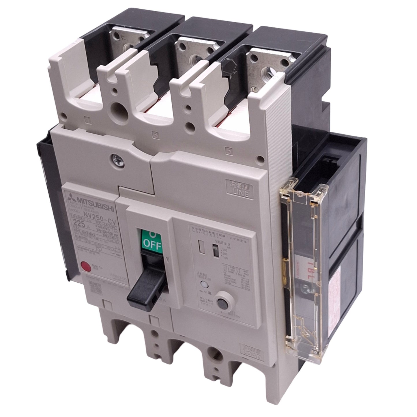 New Mitsubishi NV250-CV 3P 225A Circuit Breaker w/ Aux Switch, 3-Pole, 225A, 440VAC
