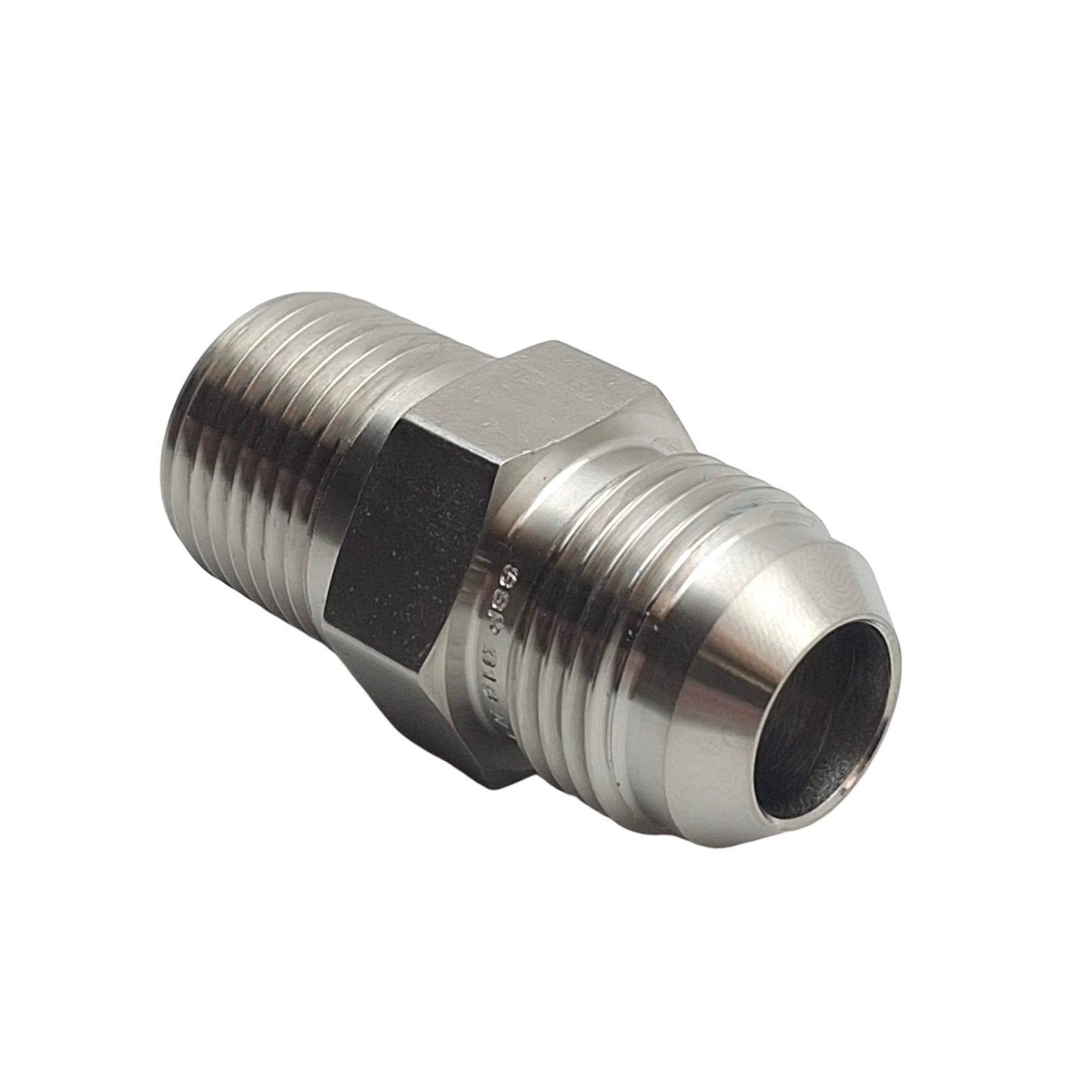 New – Open box SSP J10C Male Connector Fitting, 5/8in Male SAE 37° Flare to 1/2in NPT Male, SS