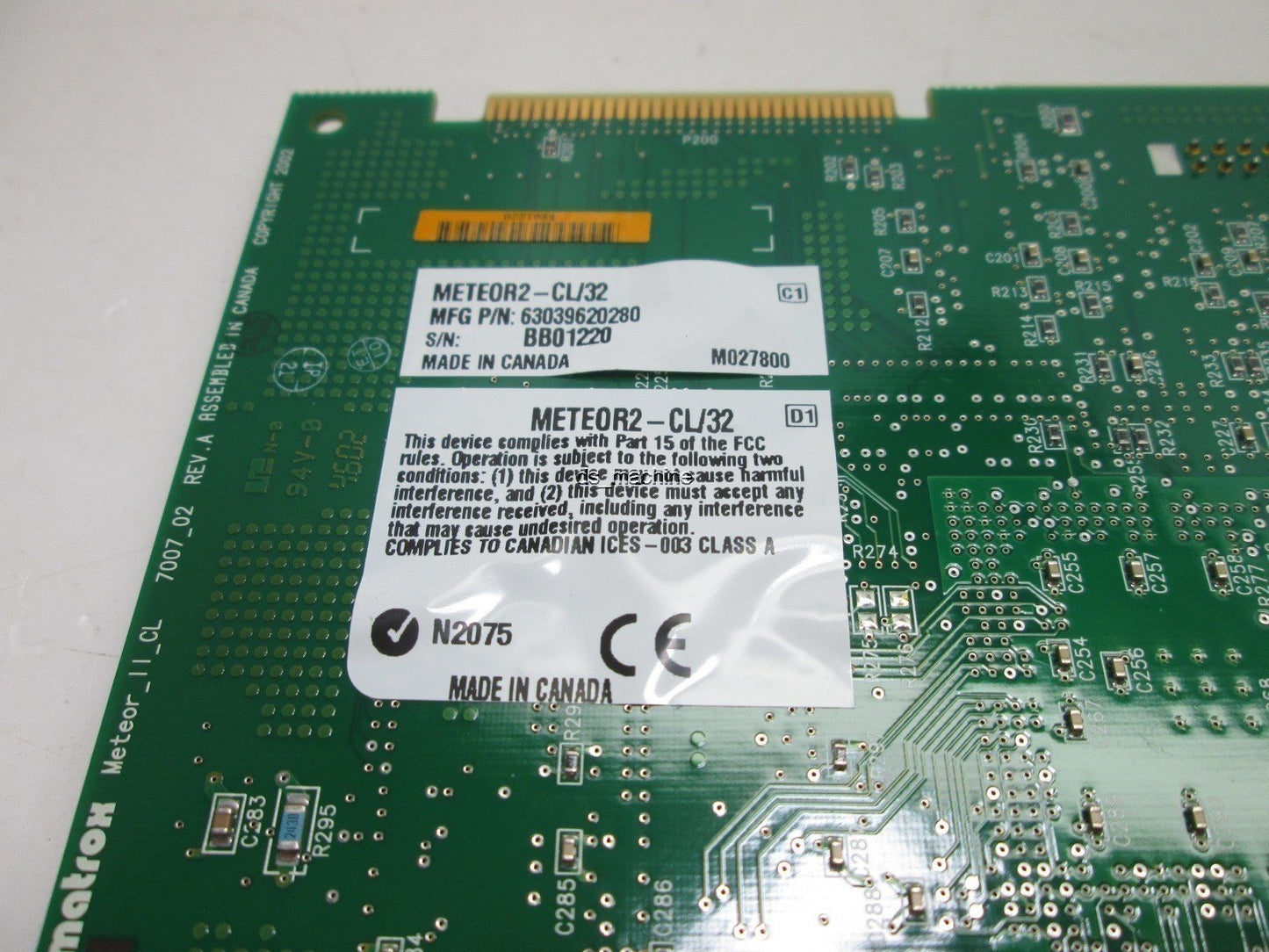 Used Matrox 7007-02 Rev A Meteor II CL/32 63039620280 Frame Grabber Card W/O Adapter