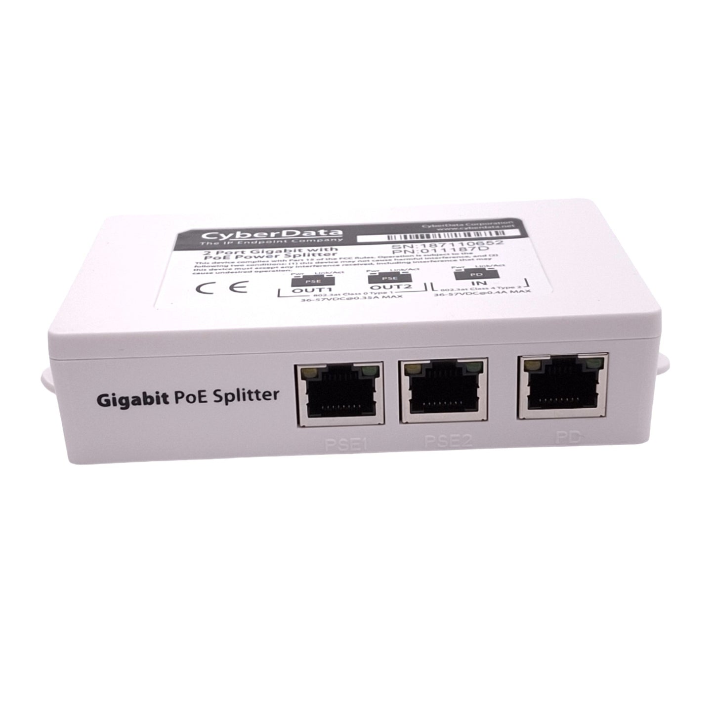 New – Open box CyberData 011187D Gigabit Switch w/ PoE Power Splitter, 2-Port, RJ45, 36-56VDC