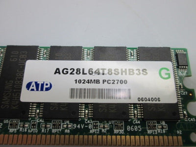Used ATP Electronics AG28L64T8SHB3S RAM Memory Module 1024MB PC2700 1GB DIMM 184-Pin