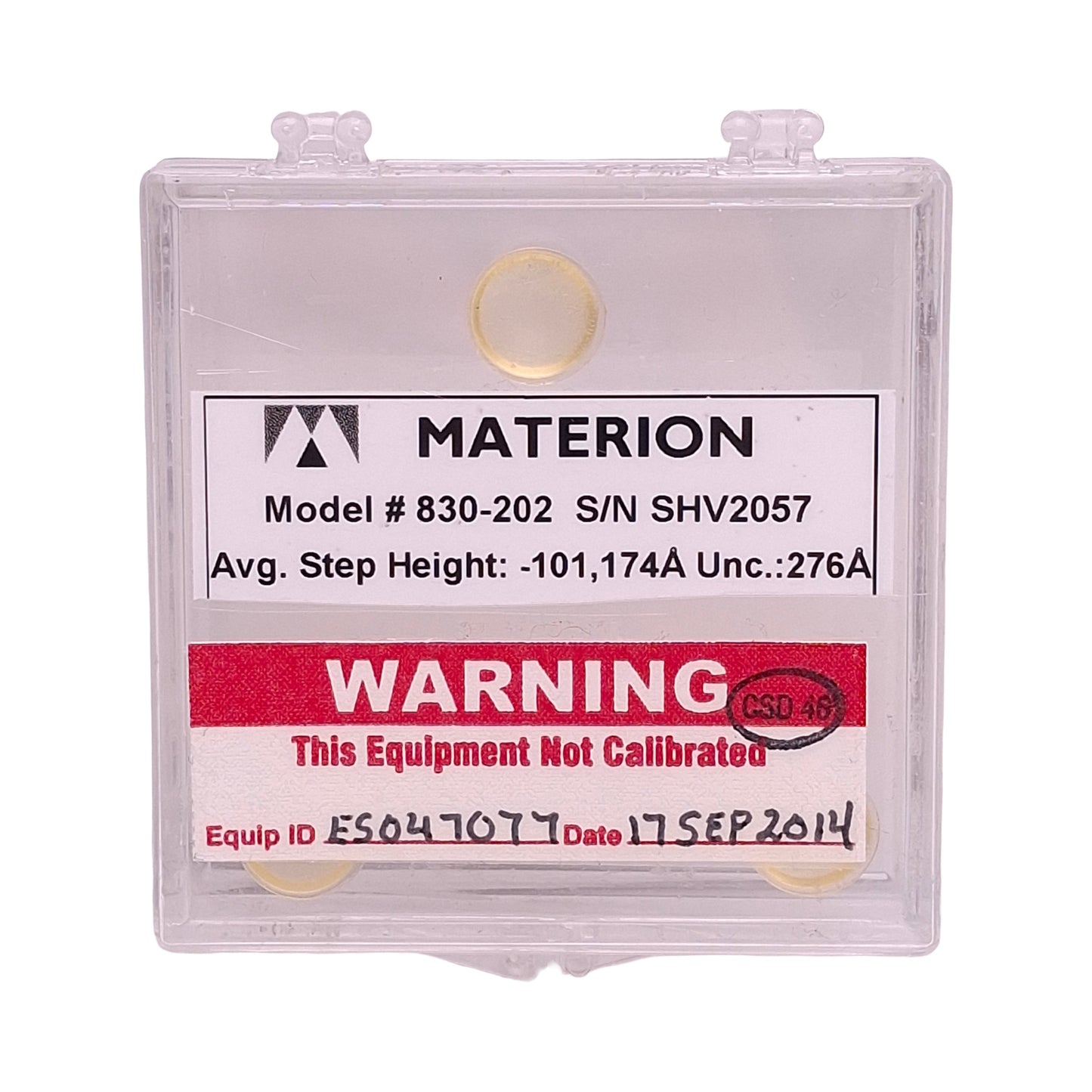Used Veeco Materion 830-202 SHV2057 Step Height Standard Calibrator, 10.24µm, 1" x 1"