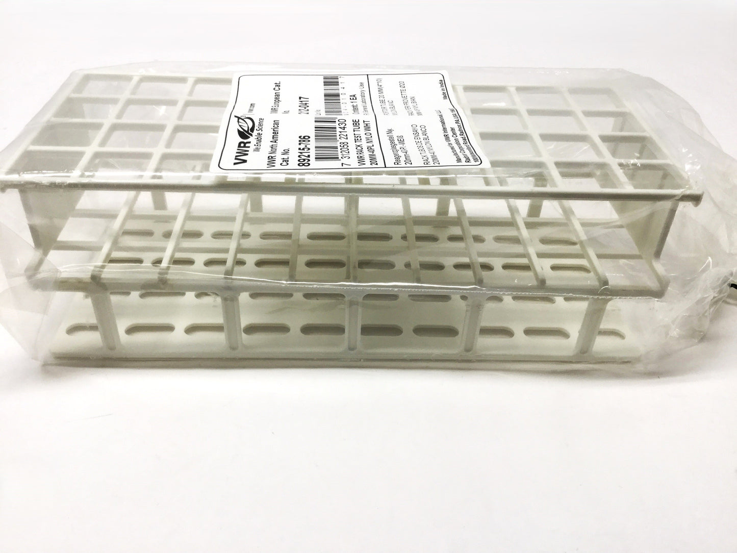 New VWR 89215-786 ⌀20mm Test Tube Rack, 40-Place, White, 254mm L x 104mm W x 87mm H