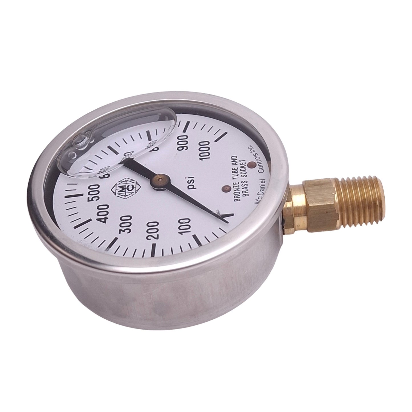 New McDaniel Controls KK-GF Pressure Gauge, 2-1/2in Face, 0-1000psi, 1/4in NPT