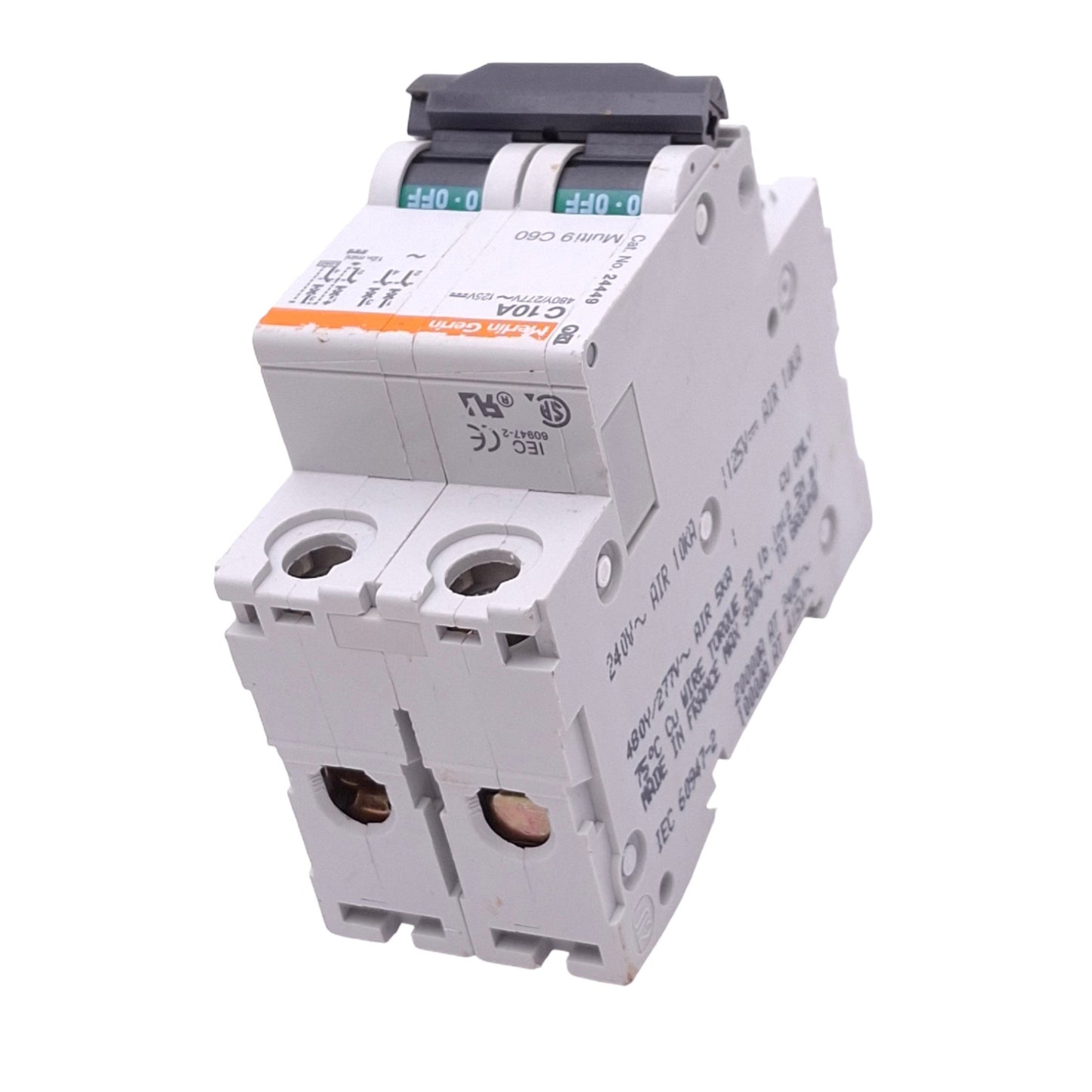 Used Merlin Gerin 24449 Multi9 C60 Circuit Breaker, 2-Pole, 10A, 480Y/277VAC