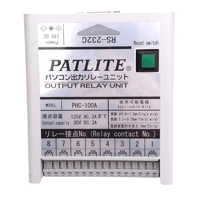 Used Patlite PHC-100A Output Relay Unit for Light Tower, 24VDC, RS-232C, 125VAC Max